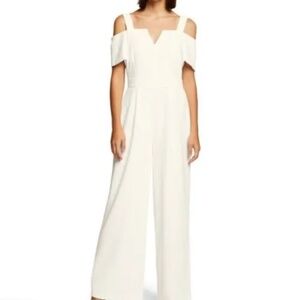 NWT Eliza J Ivory Off the Shoulder Jumpsuit size 8 formal wedding minimalist